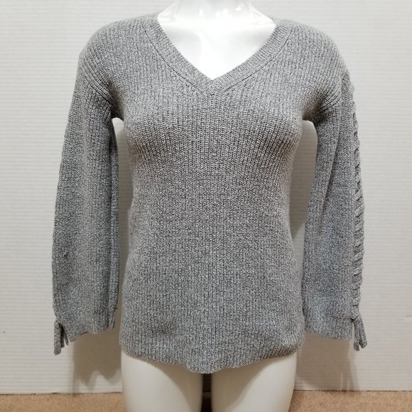 American Eagle sweater XXS Laced Tie-Sleeve V-Neck knit pullover relaxed fit - Picture 1 of 14